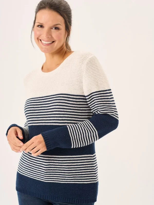 Quba & Co Navy And Foam White Purl Knit Striped Jumper - Rayne Online