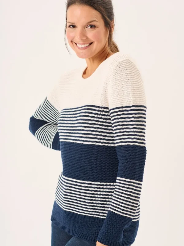 Quba & Co Navy And Foam White Purl Knit Striped Jumper - Rayne Online