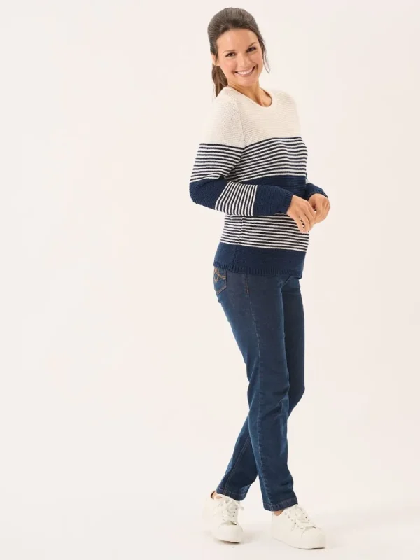 Quba & Co Navy And Foam White Purl Knit Striped Jumper - Rayne Online