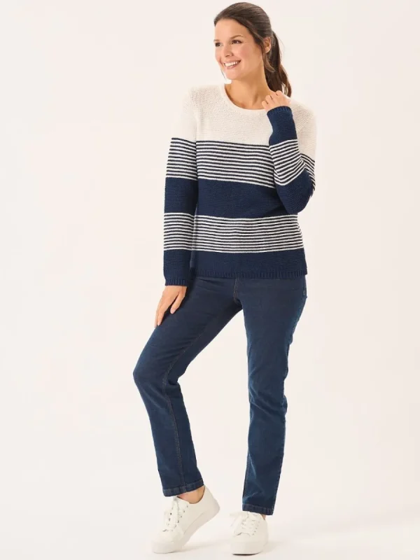 Quba & Co Navy And Foam White Purl Knit Striped Jumper - Rayne Online