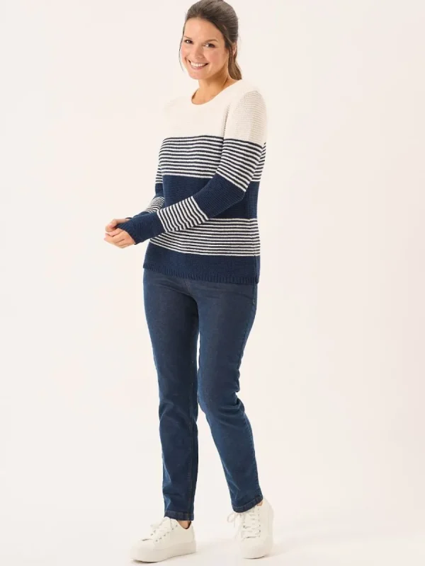 Quba & Co Navy And Foam White Purl Knit Striped Jumper - Rayne Online