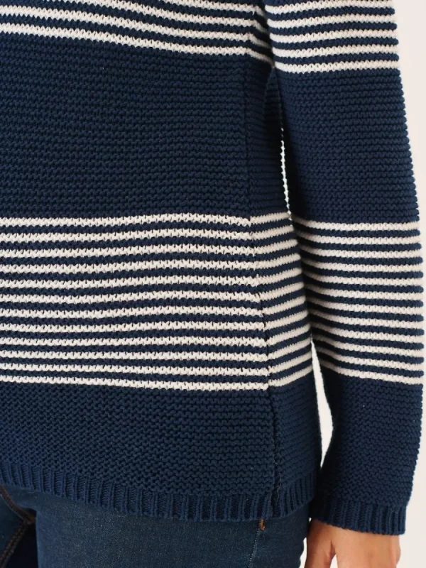 Quba & Co Navy And Foam White Purl Knit Striped Jumper - Rayne Online