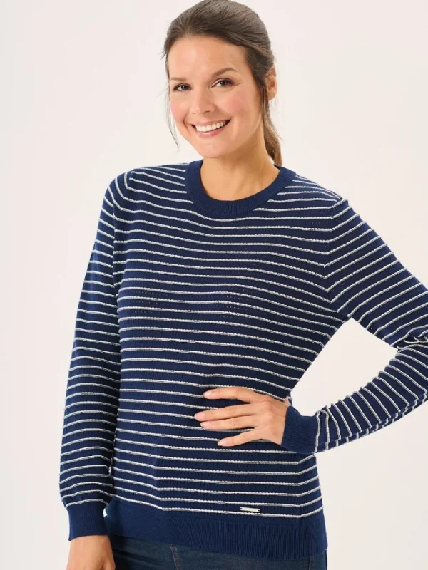 Quba & Co Navy And Foam White Striped Textured Knit Jumper - Augustar Fashion