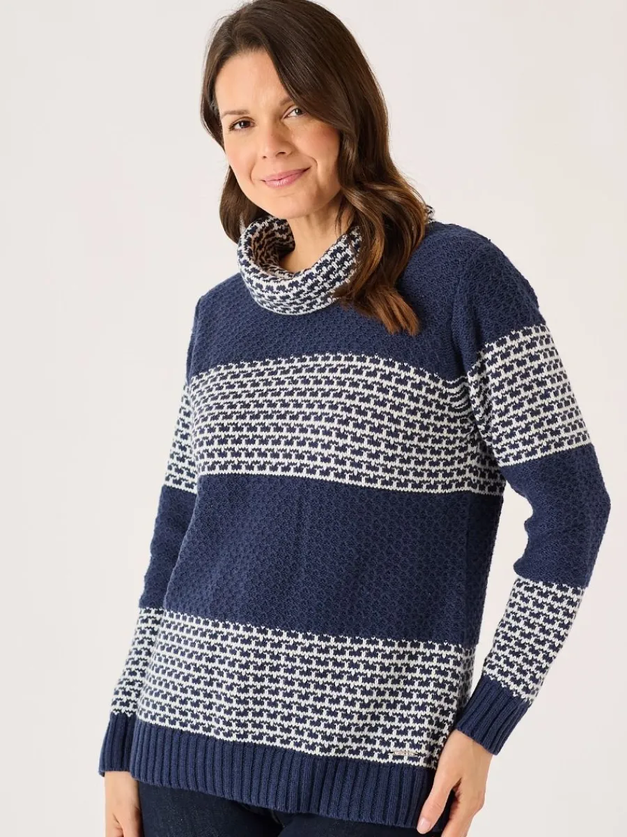 navy_and_foam_white_strip_2.webp Quba & Co Navy And Foam White Striped Cowl Neck Jumper - Conna Fashion