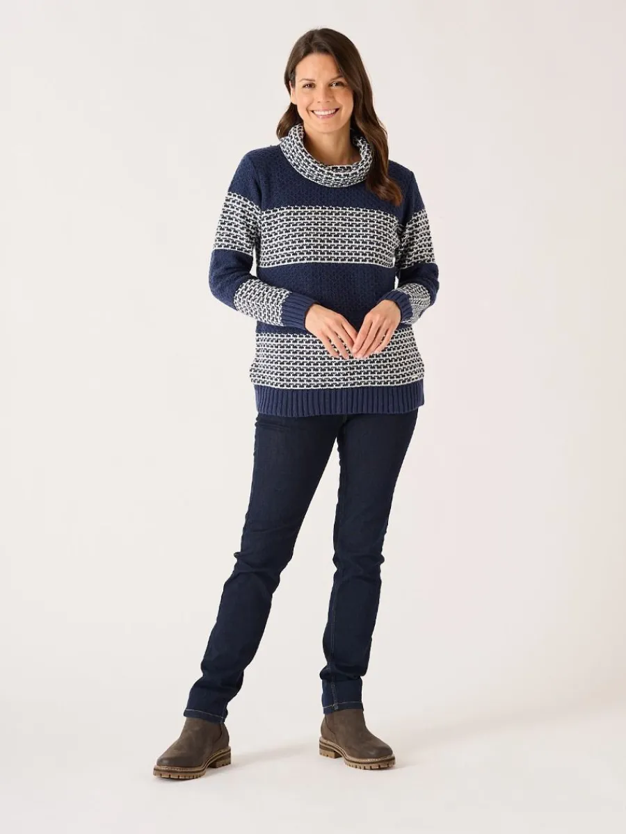 navy_and_foam_white_strip_3.webp Quba & Co Navy And Foam White Striped Cowl Neck Jumper - Conna Fashion