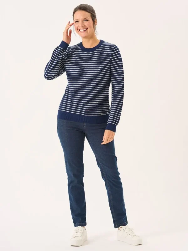 Quba & Co Navy And Foam White Striped Textured Knit Jumper - Augustar Fashion