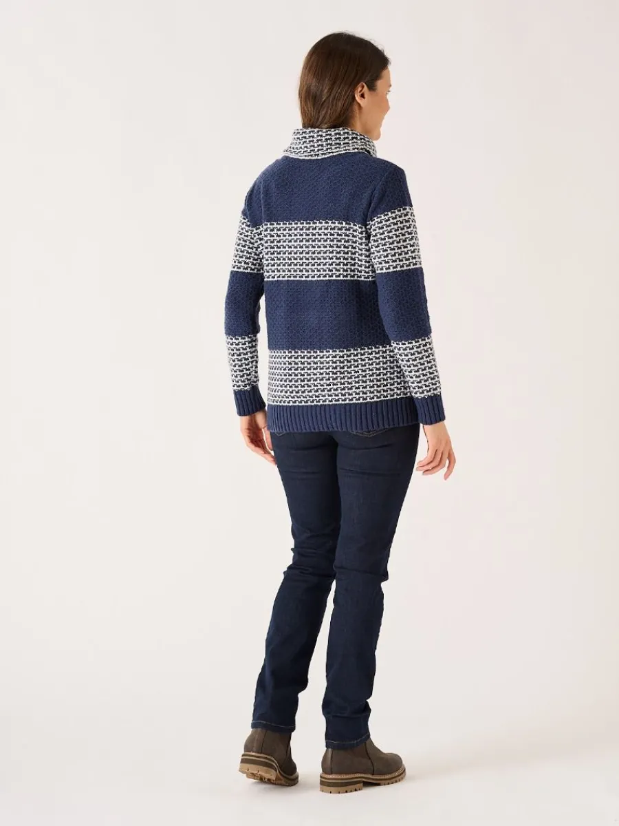 navy_and_foam_white_strip_5.webp Quba & Co Navy And Foam White Striped Cowl Neck Jumper - Conna Fashion