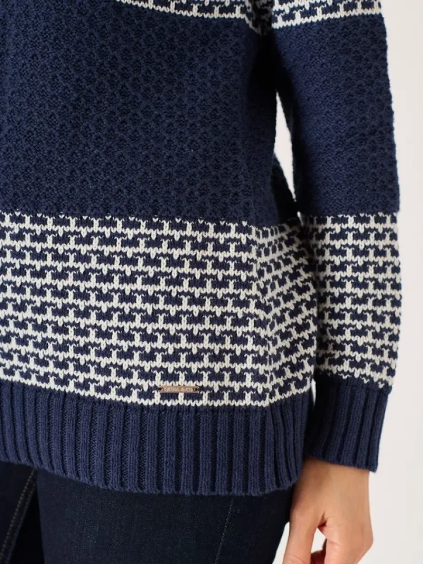 Quba & Co Navy And Foam White Striped Cowl Neck Jumper - Conna Fashion