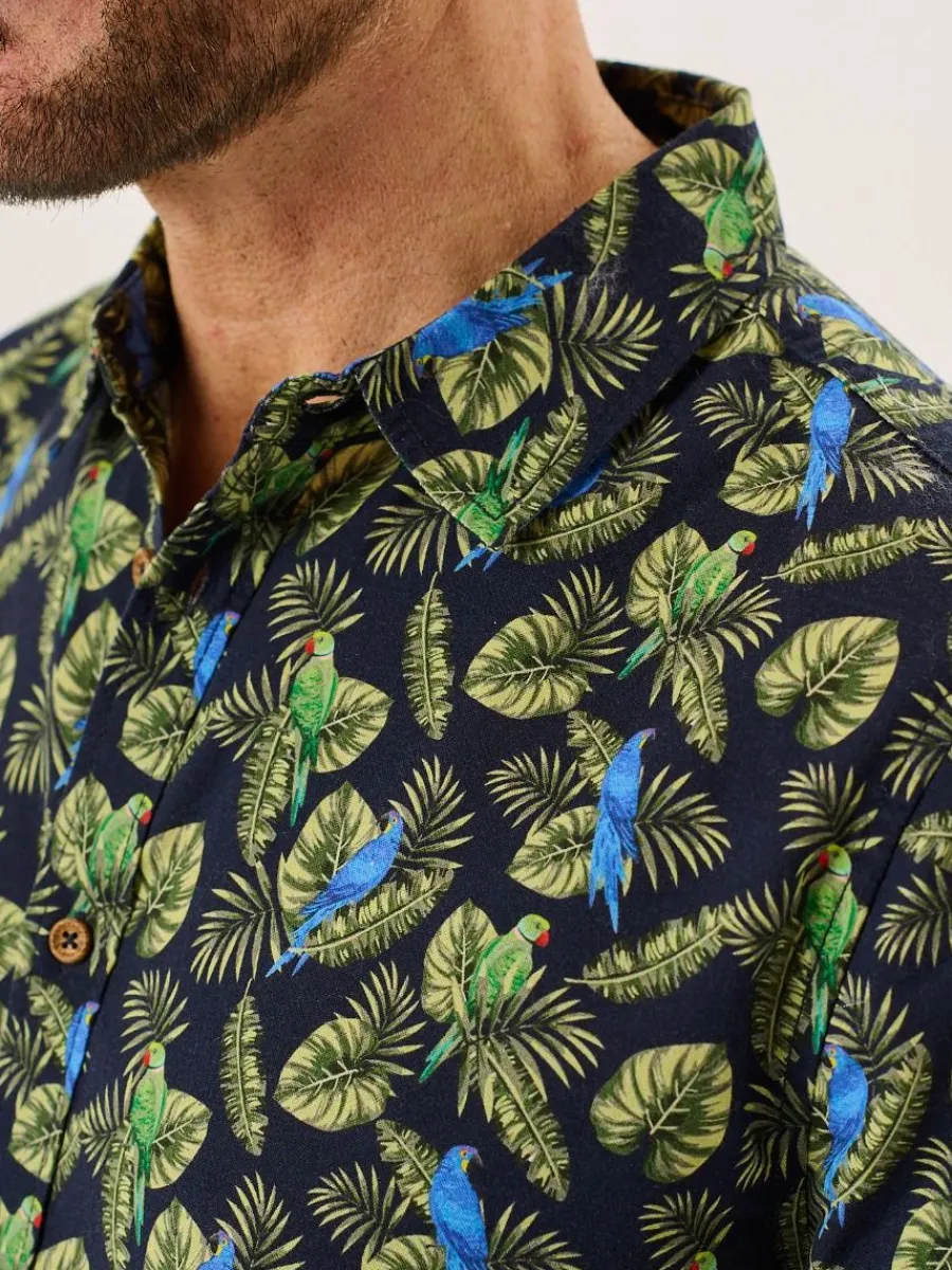 navy_and_green_tropical_p_1.webp Quba & Co Navy And Green Tropical Print Short Sleeve Oxford Shirt - Pritchard Best