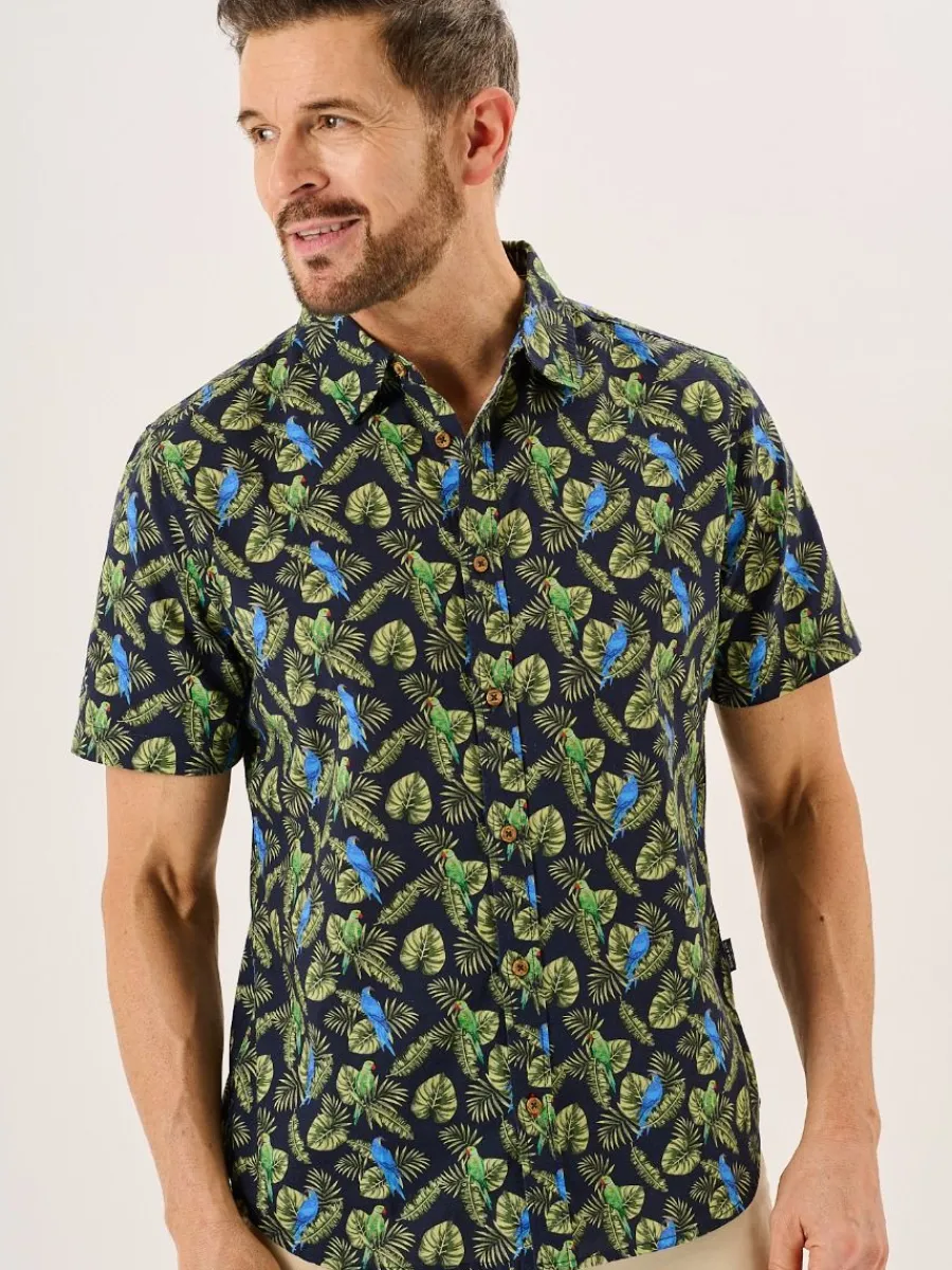 navy_and_green_tropical_p_2.webp Quba & Co Navy And Green Tropical Print Short Sleeve Oxford Shirt - Pritchard Best