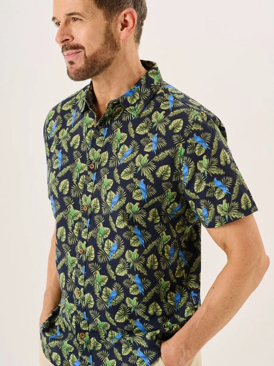 navy_and_green_tropical_p_3.webp Quba & Co Navy And Green Tropical Print Short Sleeve Oxford Shirt - Pritchard Best