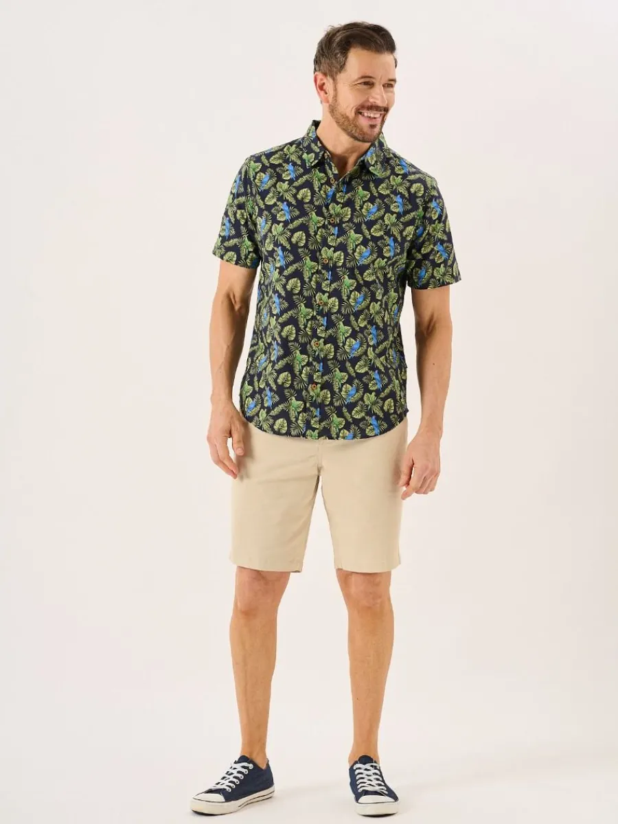 navy_and_green_tropical_p_5.webp Quba & Co Navy And Green Tropical Print Short Sleeve Oxford Shirt - Pritchard Best