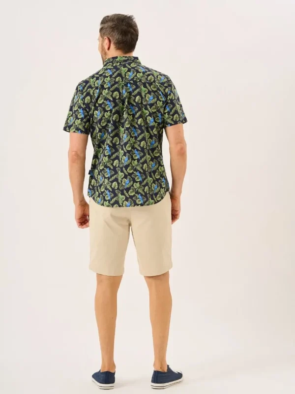 Quba & Co Navy And Green Tropical Print Short Sleeve Oxford Shirt - Pritchard Best