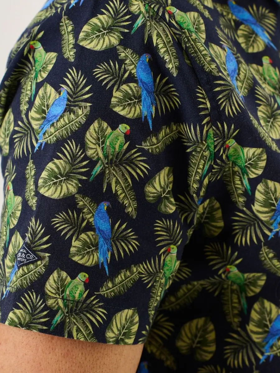 navy_and_green_tropical_p_9.webp Quba & Co Navy And Green Tropical Print Short Sleeve Oxford Shirt - Pritchard Best