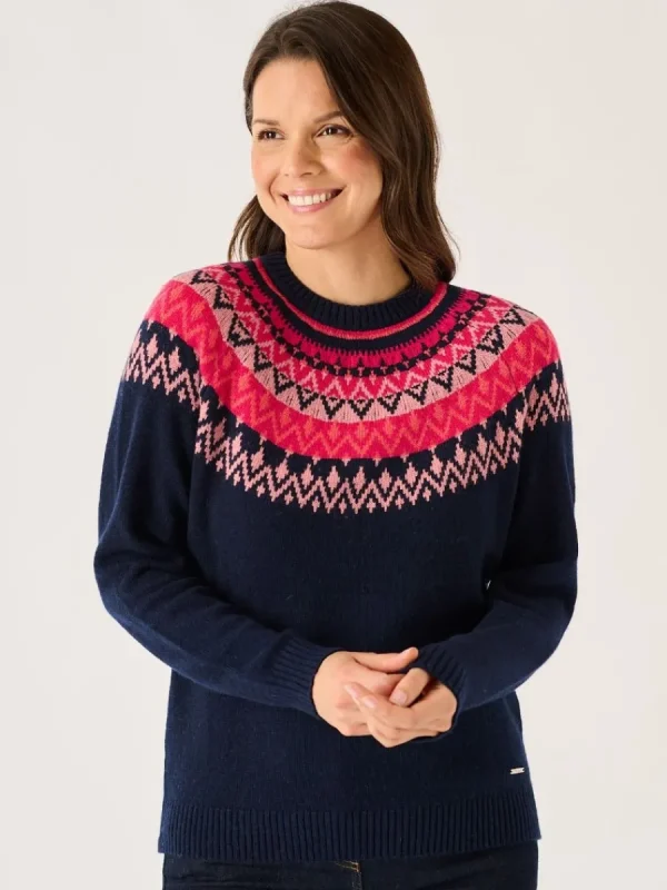 Quba & Co Navy And Multicoloured Fairisle Style Knitted Lambswool Rich Jumper - Flores Best