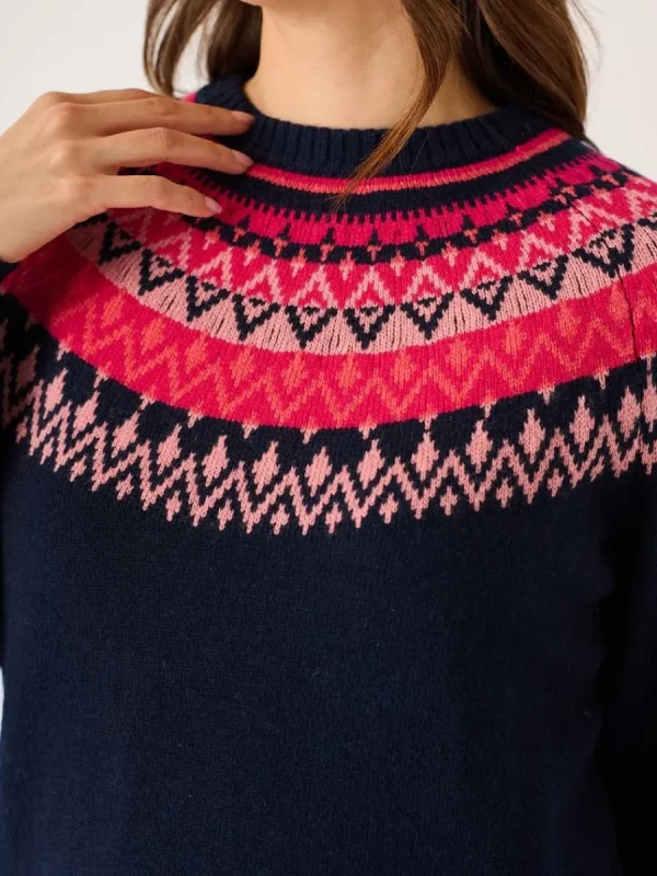 Quba & Co Navy And Multicoloured Fairisle Style Knitted Lambswool Rich Jumper - Flores Best