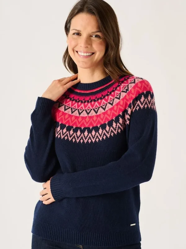 Quba & Co Navy And Multicoloured Fairisle Style Knitted Lambswool Rich Jumper - Flores Best
