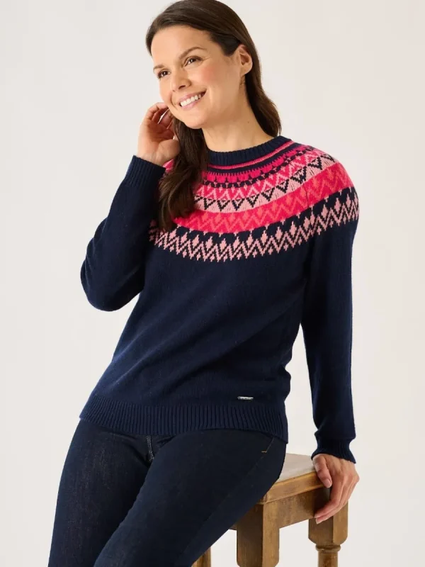 Quba & Co Navy And Multicoloured Fairisle Style Knitted Lambswool Rich Jumper - Flores Best