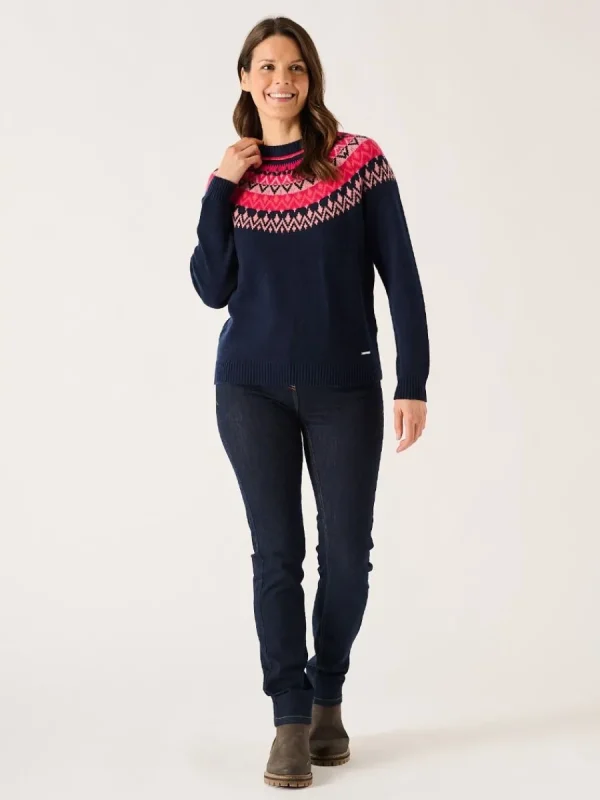 Quba & Co Navy And Multicoloured Fairisle Style Knitted Lambswool Rich Jumper - Flores Best