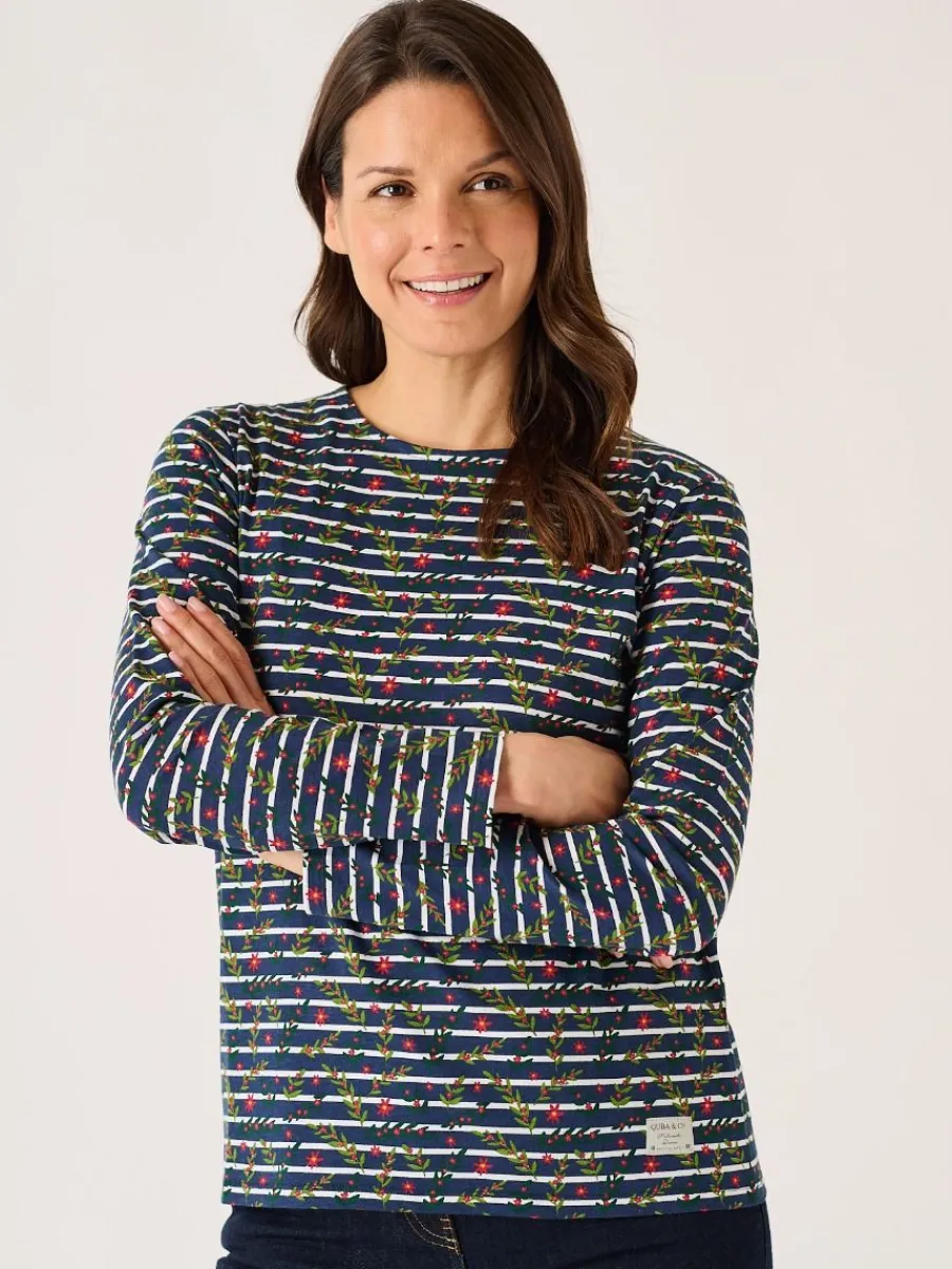 navy_and_multicoloured_fl_0.webp Quba & Co Navy And Multicoloured Floral Print Striped Long Sleeve T-Shirt - Fliss Sale