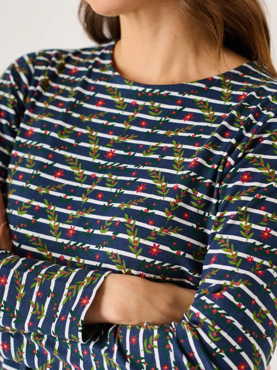 navy_and_multicoloured_fl_1.webp Quba & Co Navy And Multicoloured Floral Print Striped Long Sleeve T-Shirt - Fliss Sale
