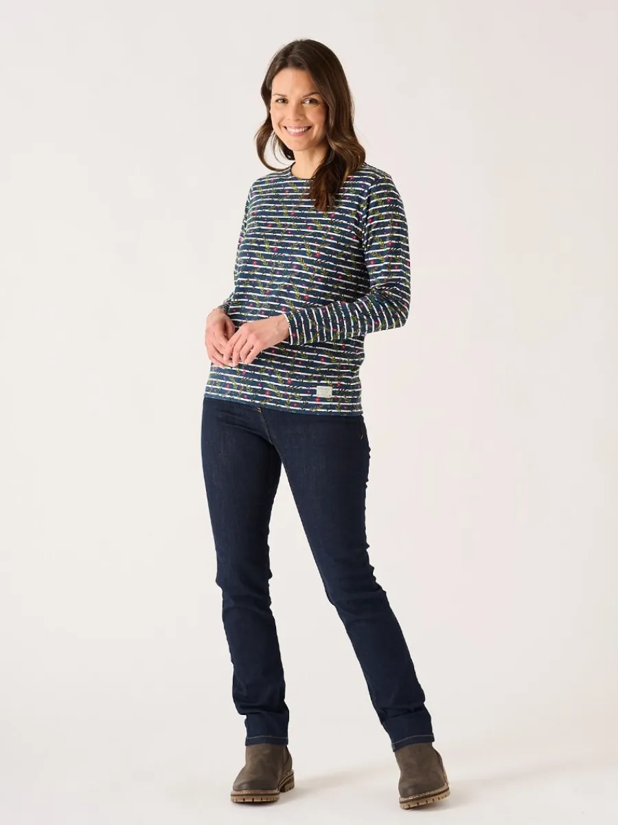 navy_and_multicoloured_fl_4.webp Quba & Co Navy And Multicoloured Floral Print Striped Long Sleeve T-Shirt - Fliss Sale