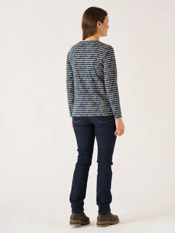 Quba & Co Navy And Multicoloured Floral Print Striped Long Sleeve T-Shirt - Fliss Sale