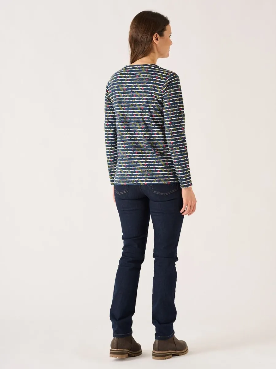 navy_and_multicoloured_fl_5.webp Quba & Co Navy And Multicoloured Floral Print Striped Long Sleeve T-Shirt - Fliss Sale
