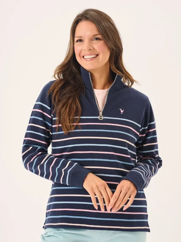 Quba & Co Navy And Multicoloured Striped Zip Neck Sweatshirt - Essie Discount