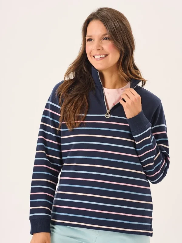 Quba & Co Navy And Multicoloured Striped Zip Neck Sweatshirt - Essie Discount