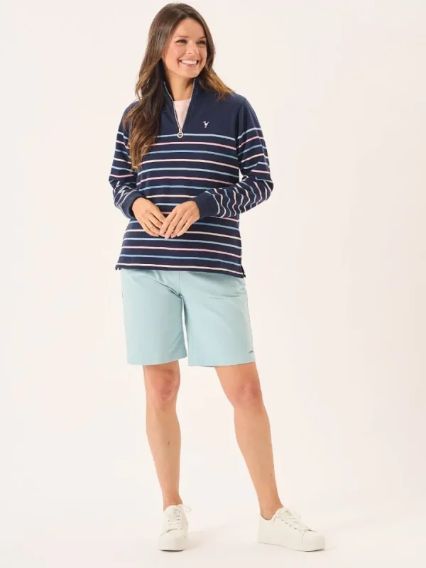 Quba & Co Navy And Multicoloured Striped Zip Neck Sweatshirt - Essie Discount