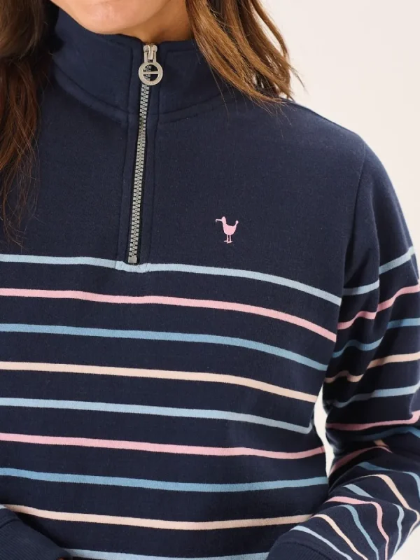 Quba & Co Navy And Multicoloured Striped Zip Neck Sweatshirt - Essie Discount