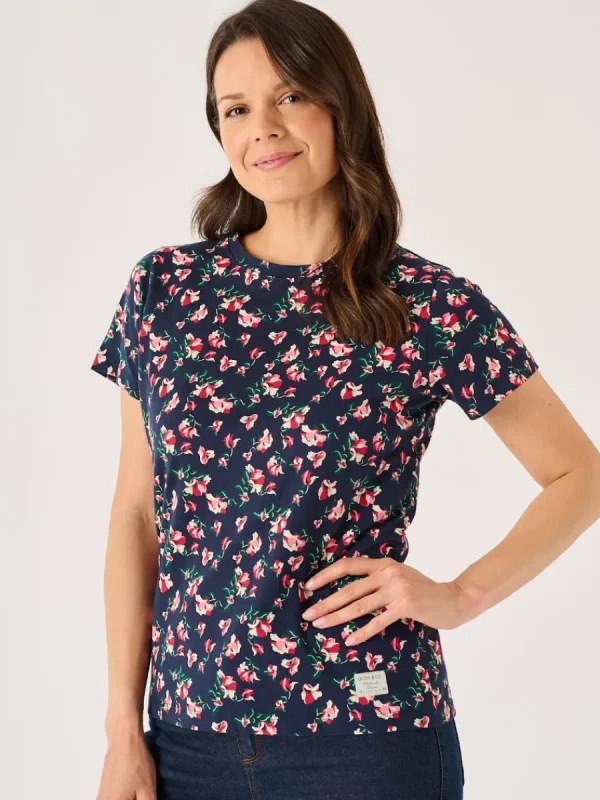 Quba & Co Navy And Pink Floral Printed T- Shirt - Meral Clearance