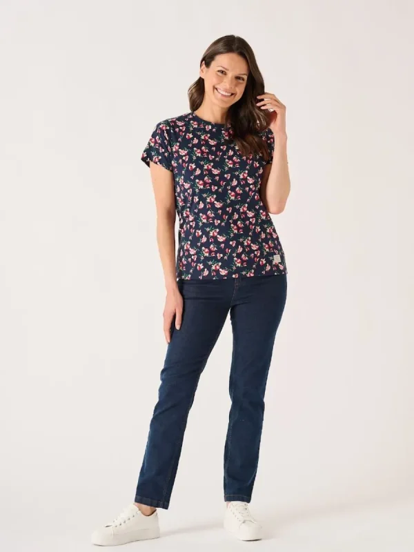 Quba & Co Navy And Pink Floral Printed T- Shirt - Meral Clearance