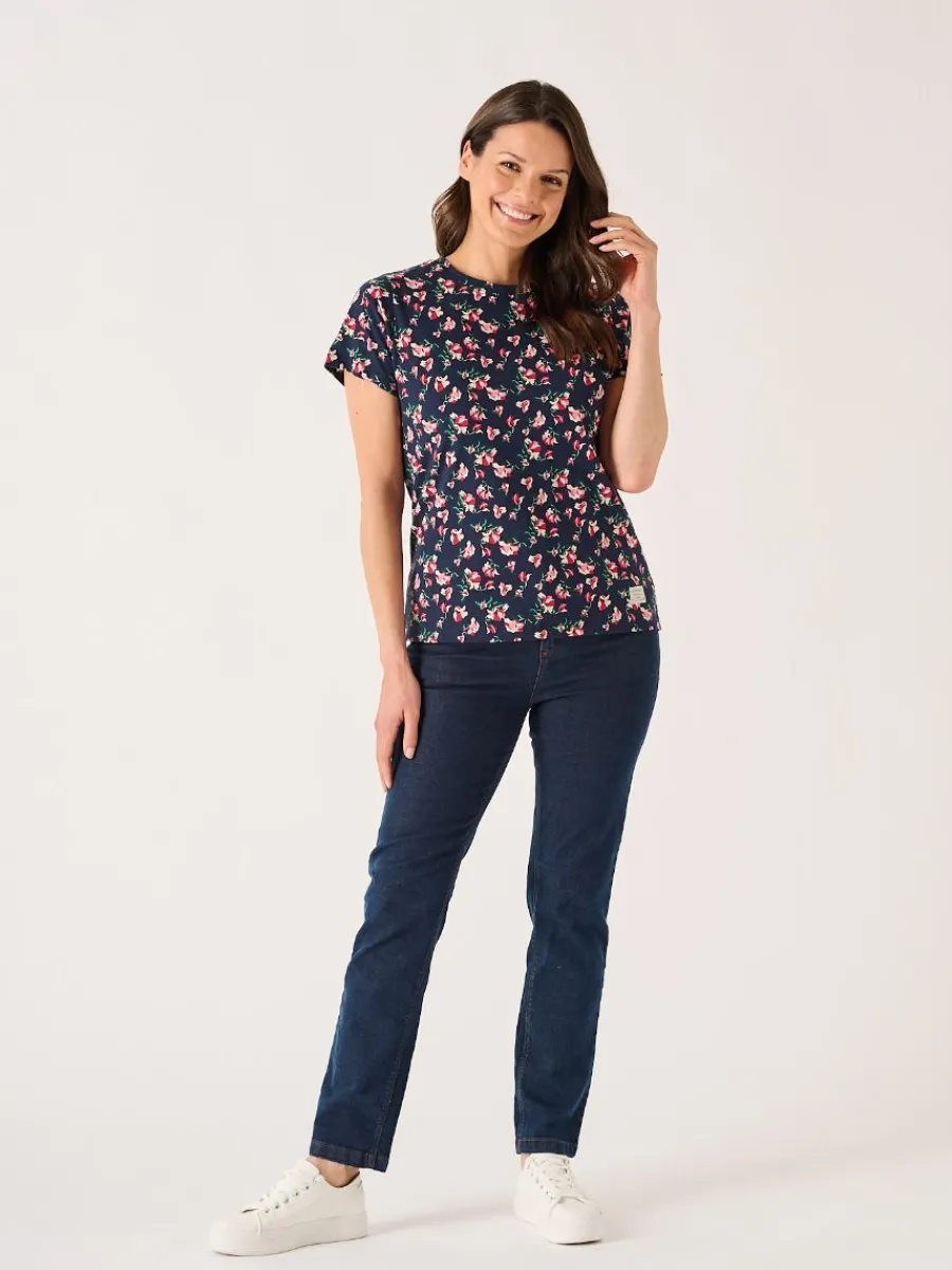 navy_and_pink_floral_prin_2.webp Quba & Co Navy And Pink Floral Printed T- Shirt - Meral Clearance