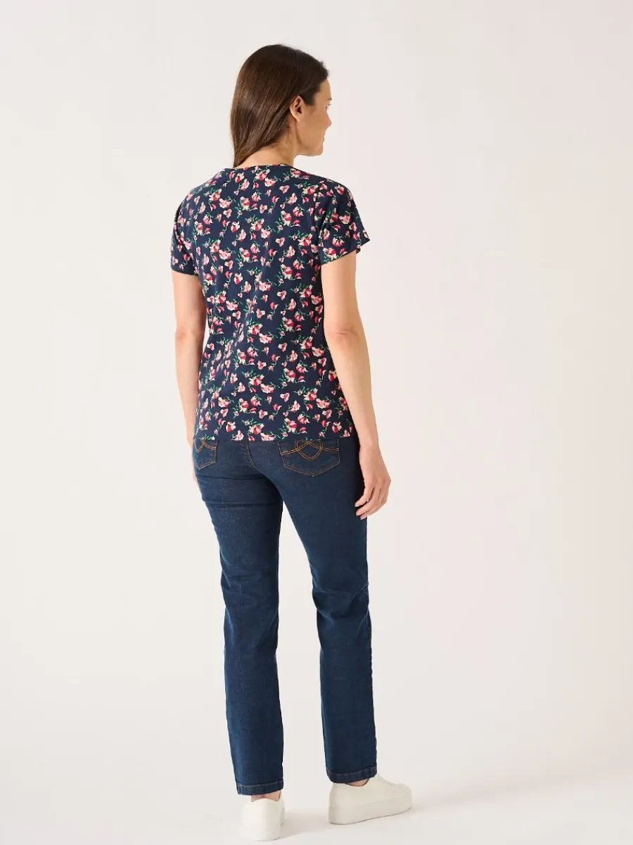 navy_and_pink_floral_prin_3.webp Quba & Co Navy And Pink Floral Printed T- Shirt - Meral Clearance