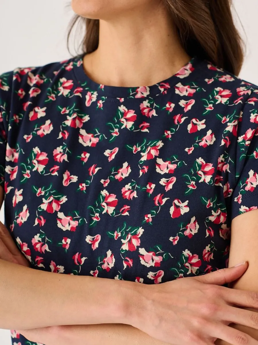 navy_and_pink_floral_prin_4.webp Quba & Co Navy And Pink Floral Printed T- Shirt - Meral Clearance