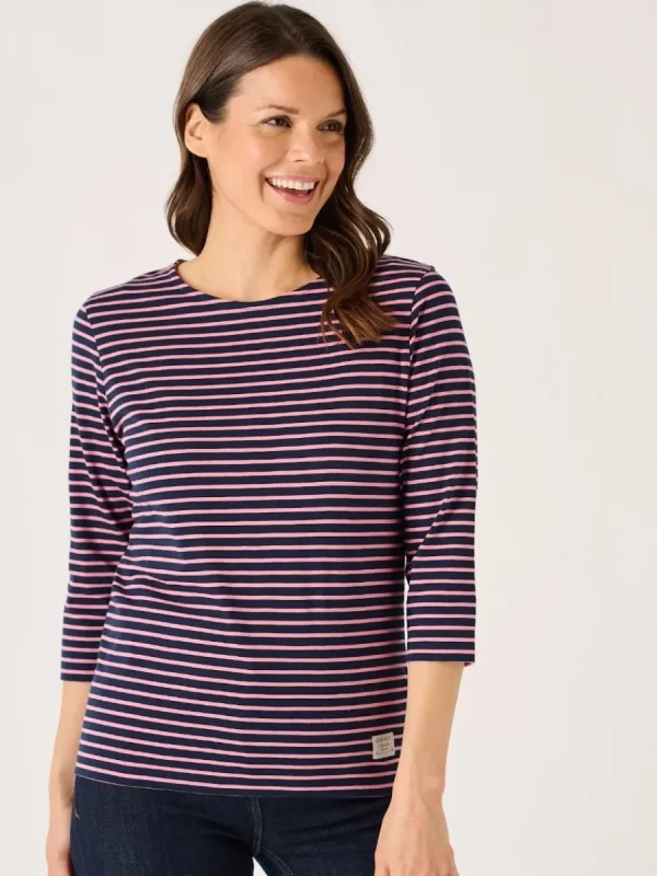 Quba & Co Navy And Soft Rose 3/4 Sleeve Striped T-Shirt - Wavery Hot