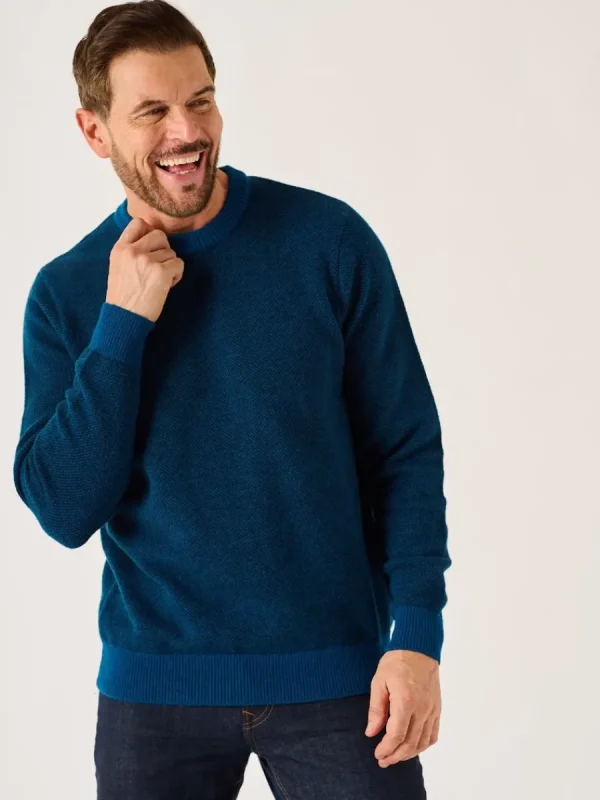 Quba & Co Navy And Teal Merino Rich Lifestyle Textured Jumper - Bramhill Outlet