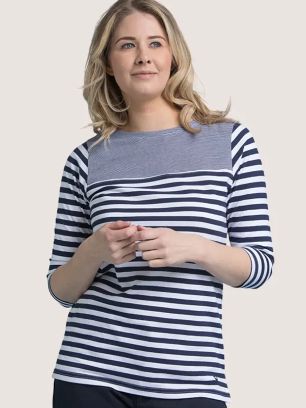 Quba & Co Navy And White 3/4 Sleeve Yarn Dyed T-Shirt - Marni New