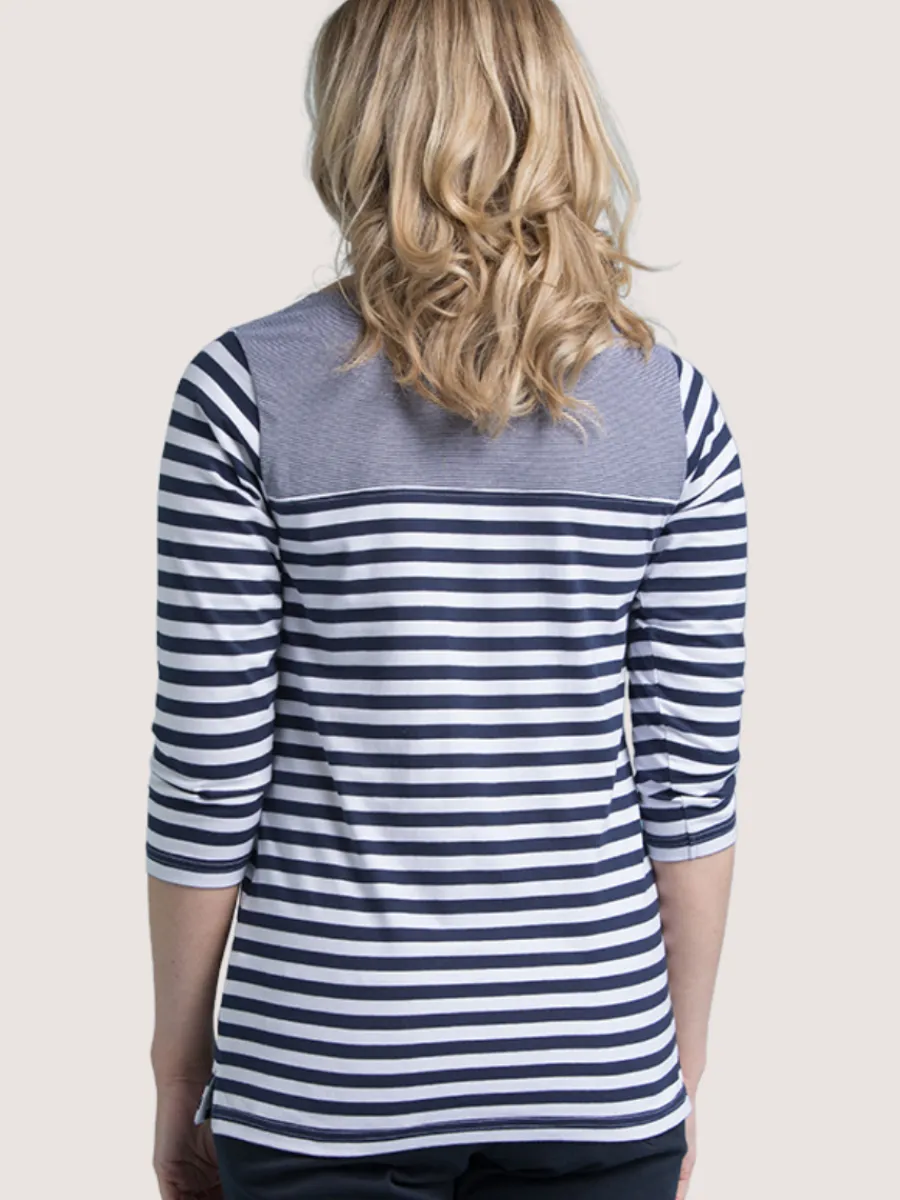 navy_and_white__sleeve_ya_1.webp Quba & Co Navy And White 3/4 Sleeve Yarn Dyed T-Shirt - Marni New