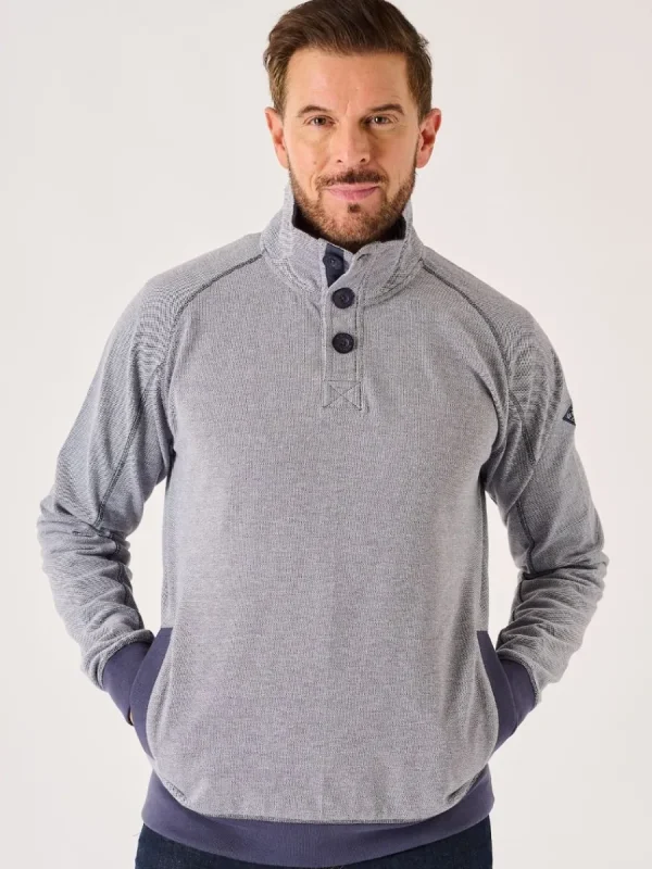 Quba & Co Navy And White Button Neck Sweatshirt - Felson Sale