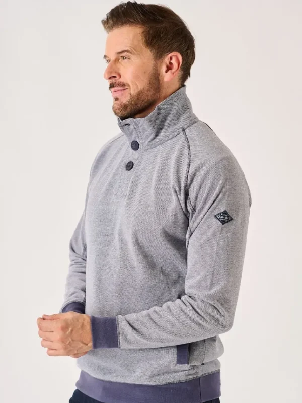 Quba & Co Navy And White Button Neck Sweatshirt - Felson Sale