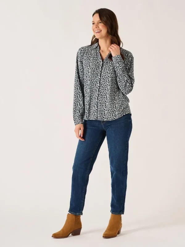 Quba & Co Navy And White Long Sleeve Nautical Print Shirt - Amina Fashion