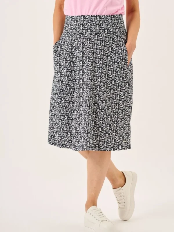 Quba & Co Navy And White Nautical Print Jersey Midi Skirt - Raye Online