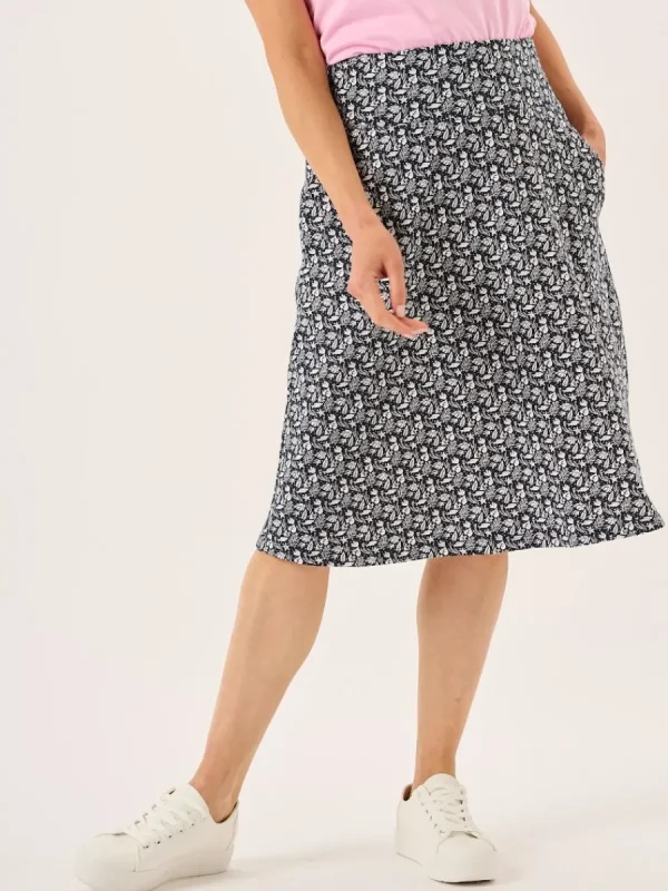 Quba & Co Navy And White Nautical Print Jersey Midi Skirt - Raye Online