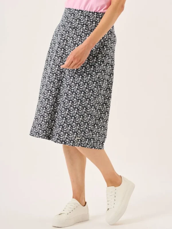 Quba & Co Navy And White Nautical Print Jersey Midi Skirt - Raye Online
