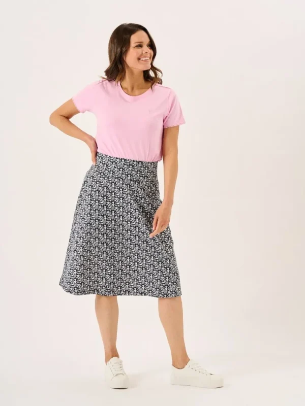 Quba & Co Navy And White Nautical Print Jersey Midi Skirt - Raye Online