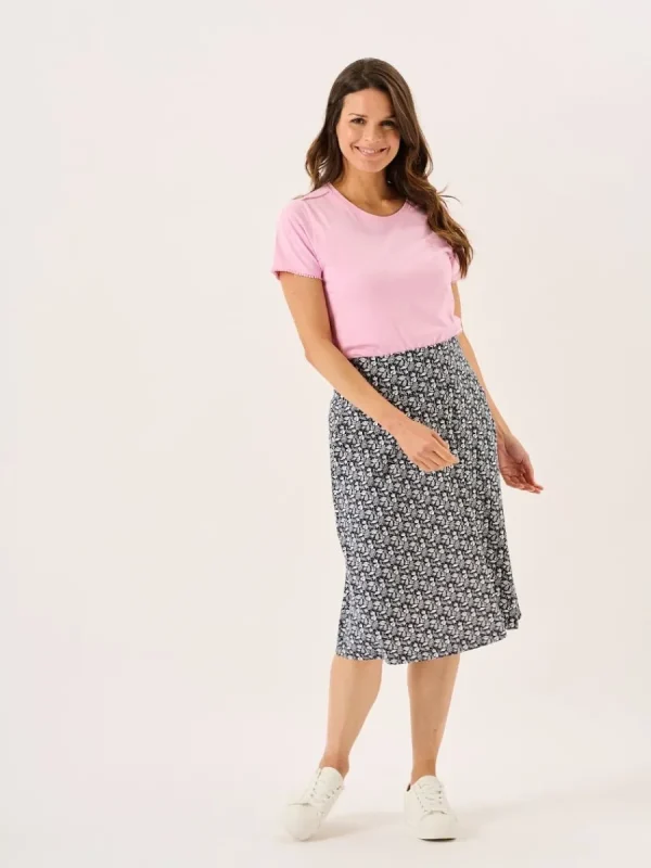 Quba & Co Navy And White Nautical Print Jersey Midi Skirt - Raye Online