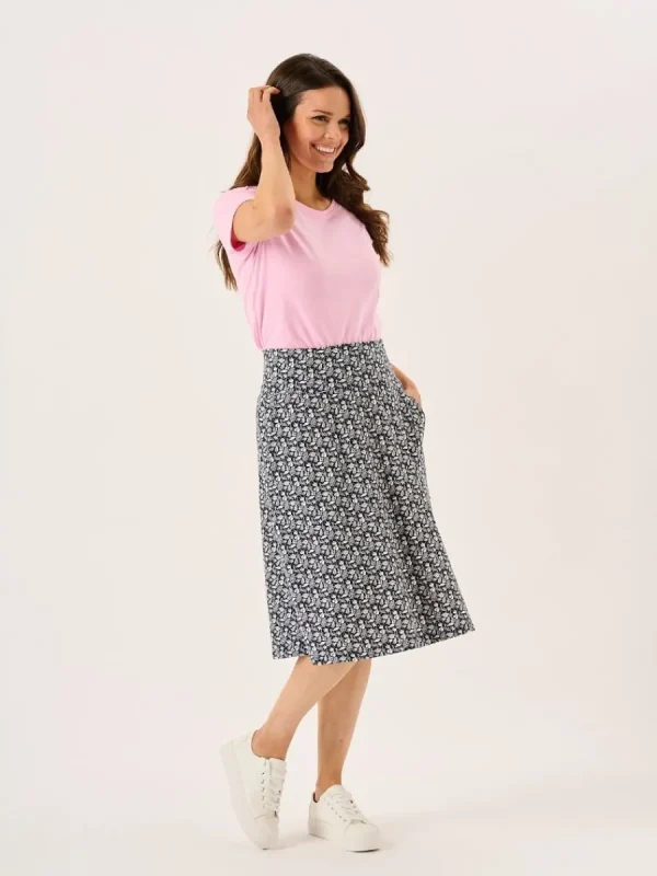 Quba & Co Navy And White Nautical Print Jersey Midi Skirt - Raye Online